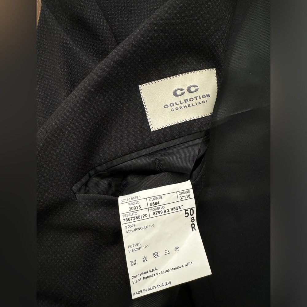 Corneliani CC Collection Black/Gray Check Peak Lapel Wool Blazer EU 50 US 40R - Picture 7 of 8